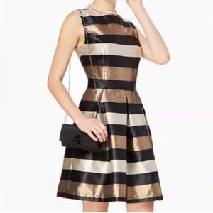Saks Fifth Avenue Black and Gold Pleated Midi Dress